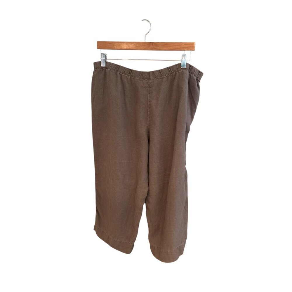 J. Jill Womens Petite 100% Linen Cropped Pants Brown Elastic Waist Size L - Picture 2 of 7